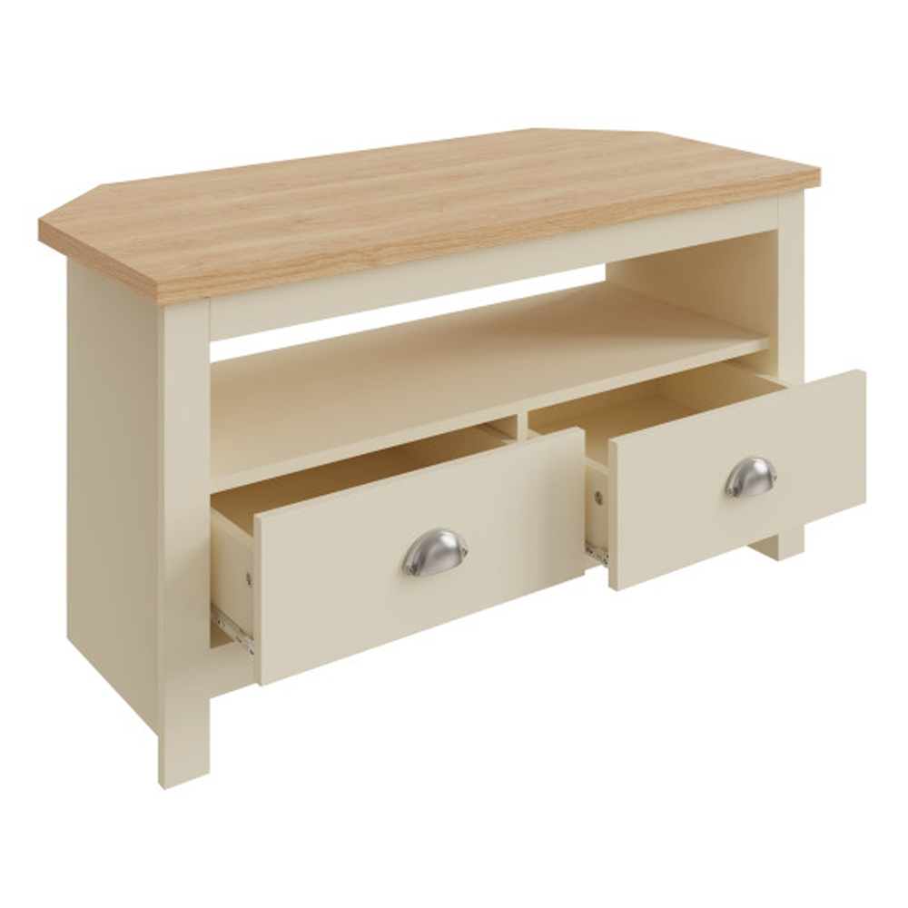 Loftus Wooden Corner TV Stand With 2 Drawers In Cream And Oak