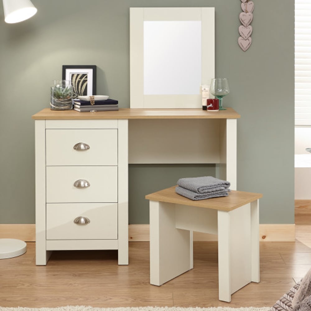Loftus Wooden Dressing Table Set In Cream And Oak
