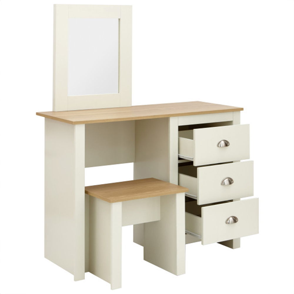 Loftus Wooden Dressing Table Set In Cream And Oak