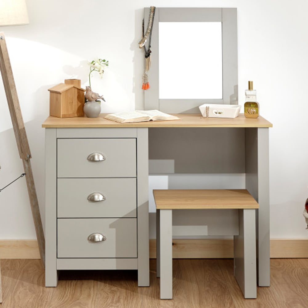 Loftus Wooden Dressing Table Set In Grey And Oak