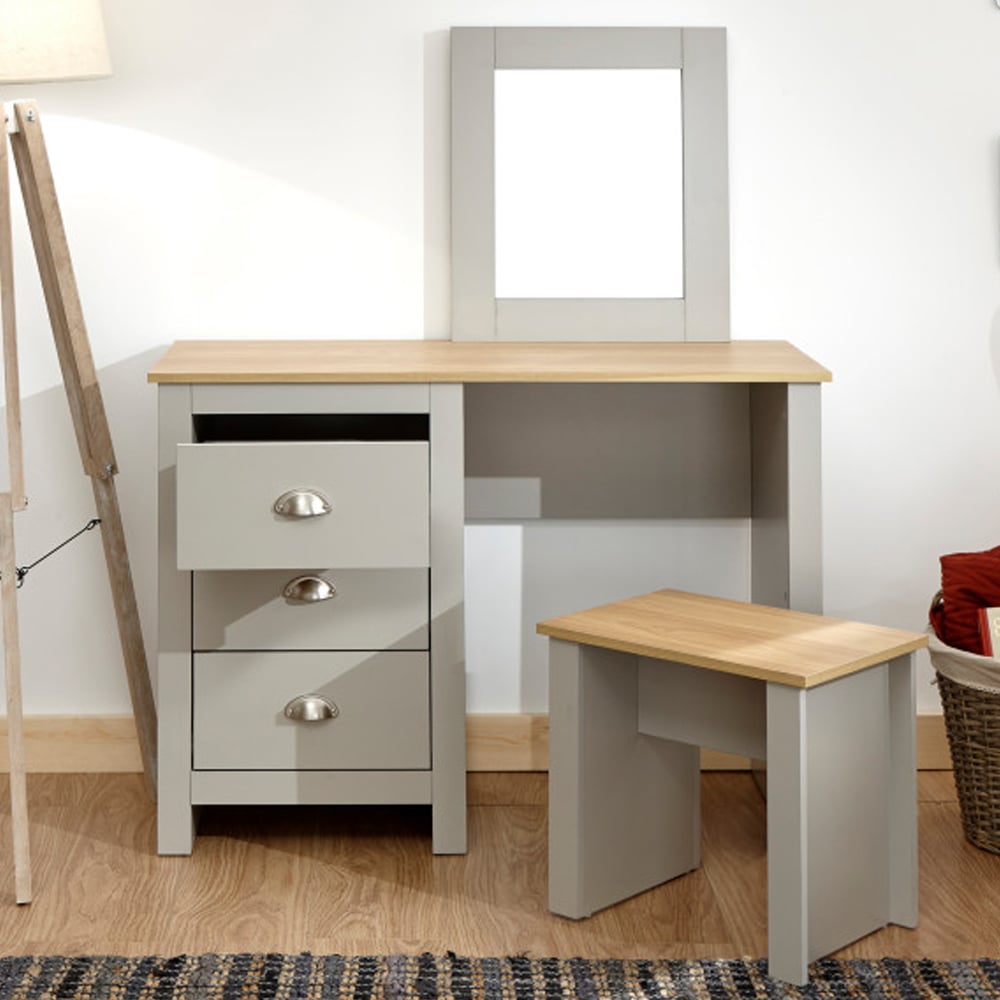 Loftus Wooden Dressing Table Set In Grey And Oak
