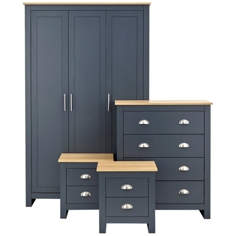 Loftus Wooden Furniture Set With 3 Doors Wardrobe In Slate Blue Oak
