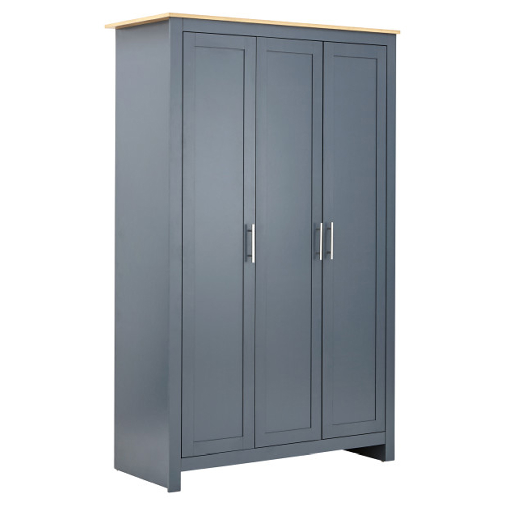 Loftus Wooden Furniture Set With 3 Doors Wardrobe In Slate Blue Oak