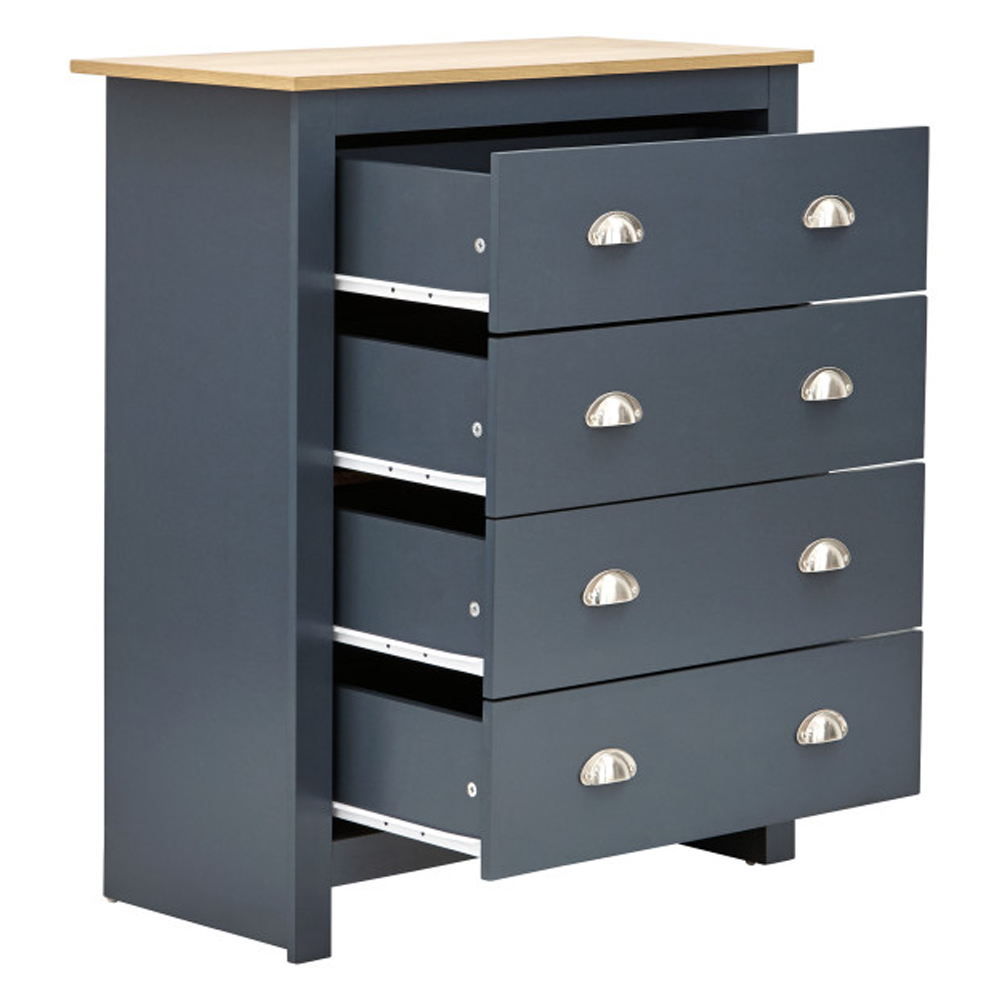 Loftus Wooden Furniture Set With 3 Doors Wardrobe In Slate Blue Oak