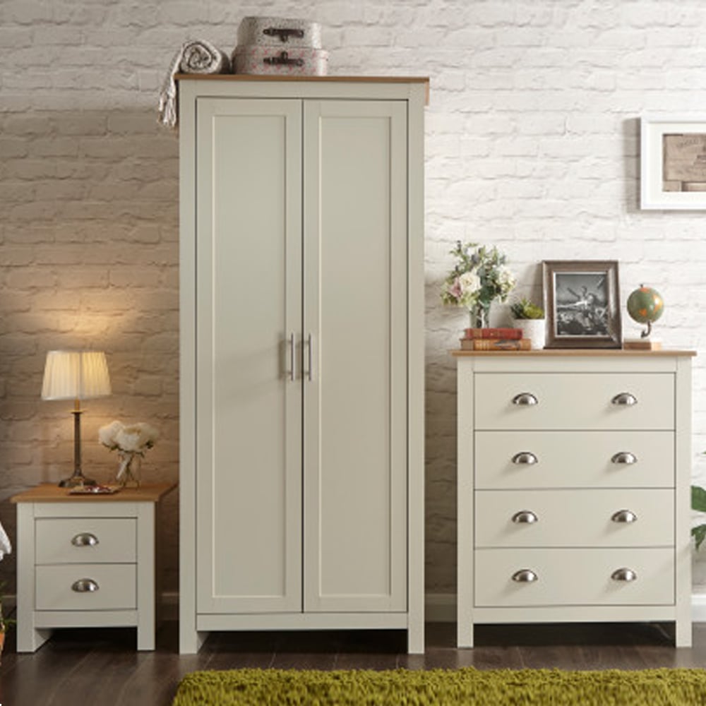 Loftus Wooden Furniture Set With 2 Doors Wardrobe In Cream Oak