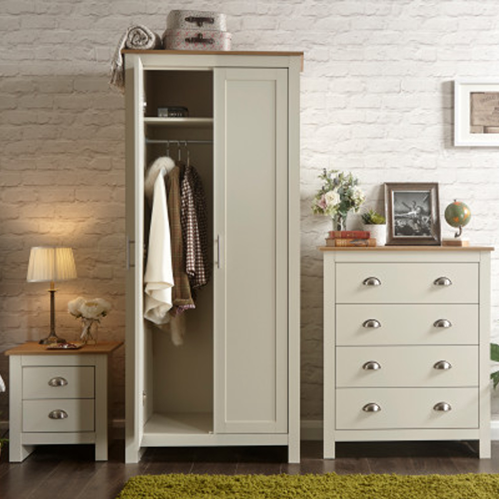 Loftus Wooden Furniture Set With 2 Doors Wardrobe In Cream Oak
