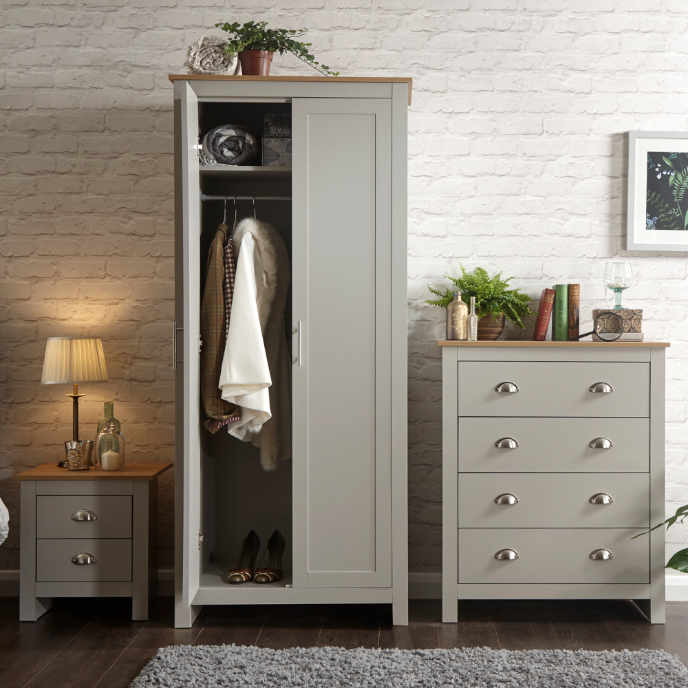 Loftus Wooden Furniture Set With 2 Doors Wardrobe In Grey Oak
