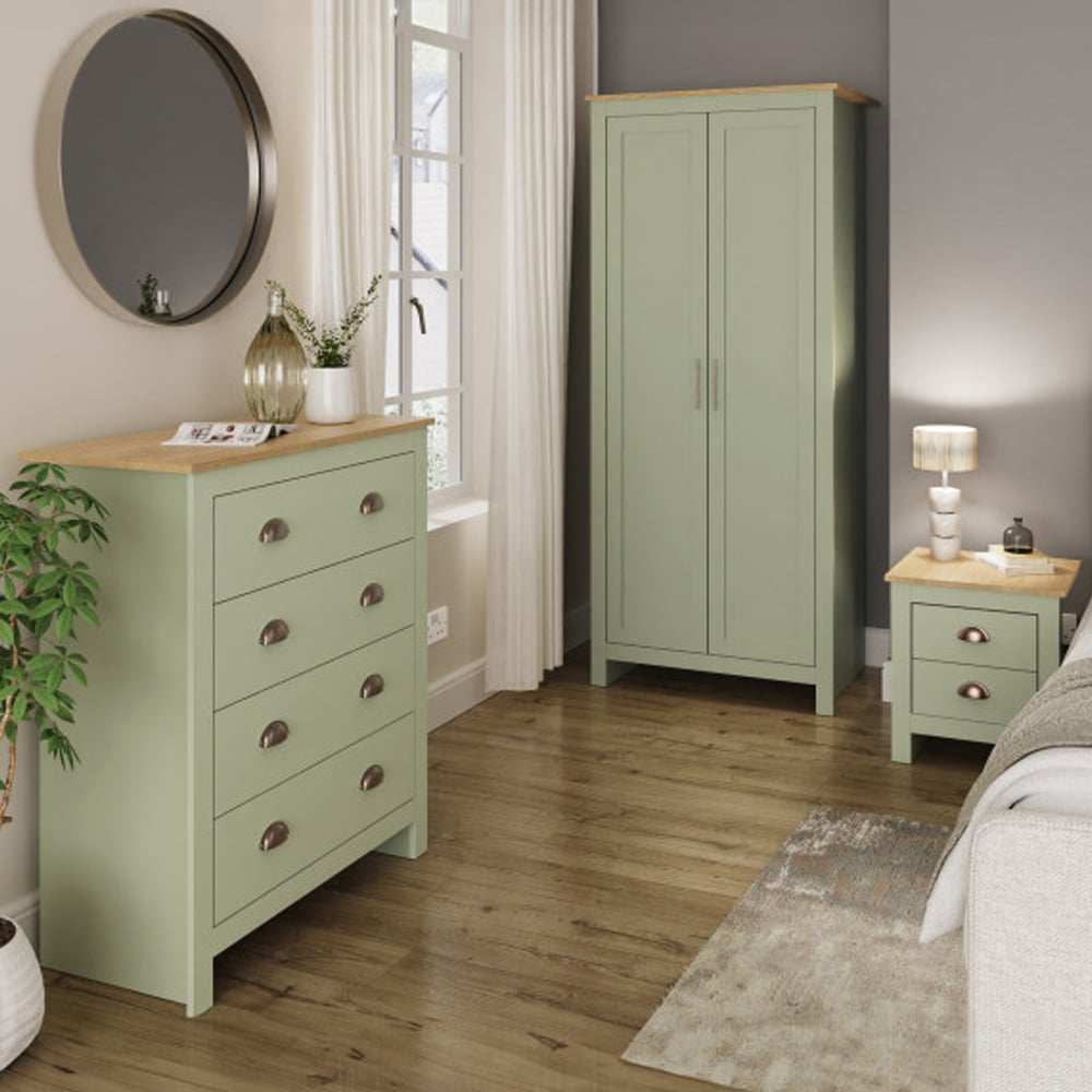 Loftus Wooden Furniture Set With 2 Doors Wardrobe In Sage Green Oak