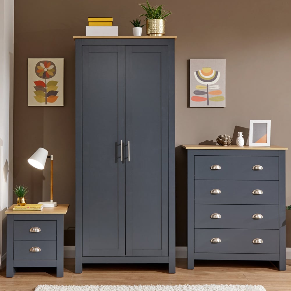 Loftus Wooden Furniture Set With 2 Doors Wardrobe In Slate Blue Oak