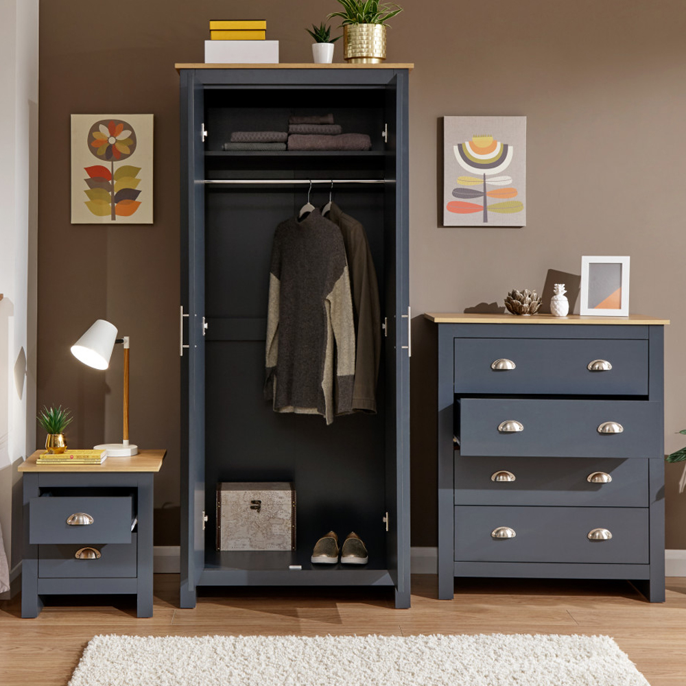 Loftus Wooden Furniture Set With 2 Doors Wardrobe In Slate Blue Oak