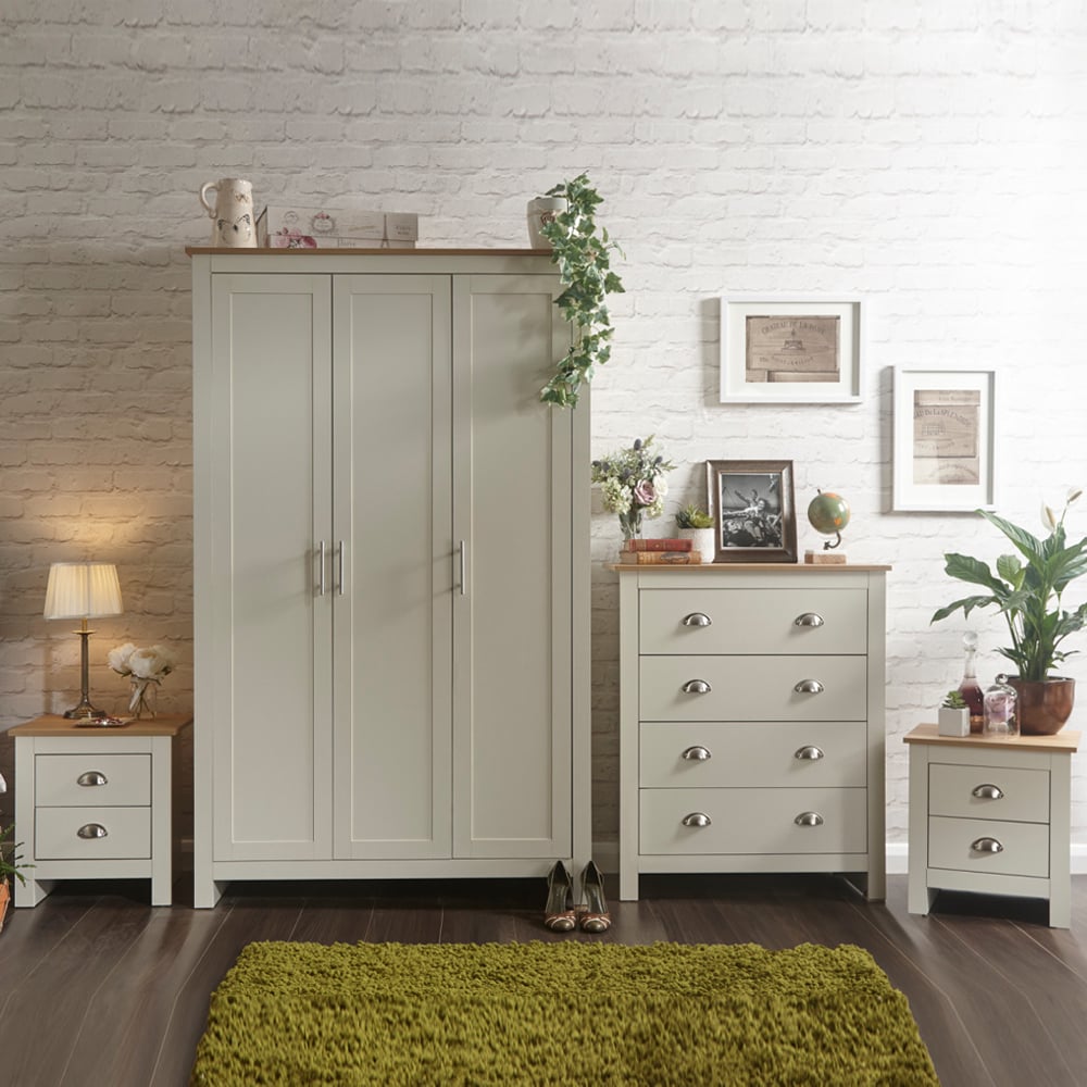 Loftus Wooden Furniture Set With 3 Doors Wardrobe In Cream Oak