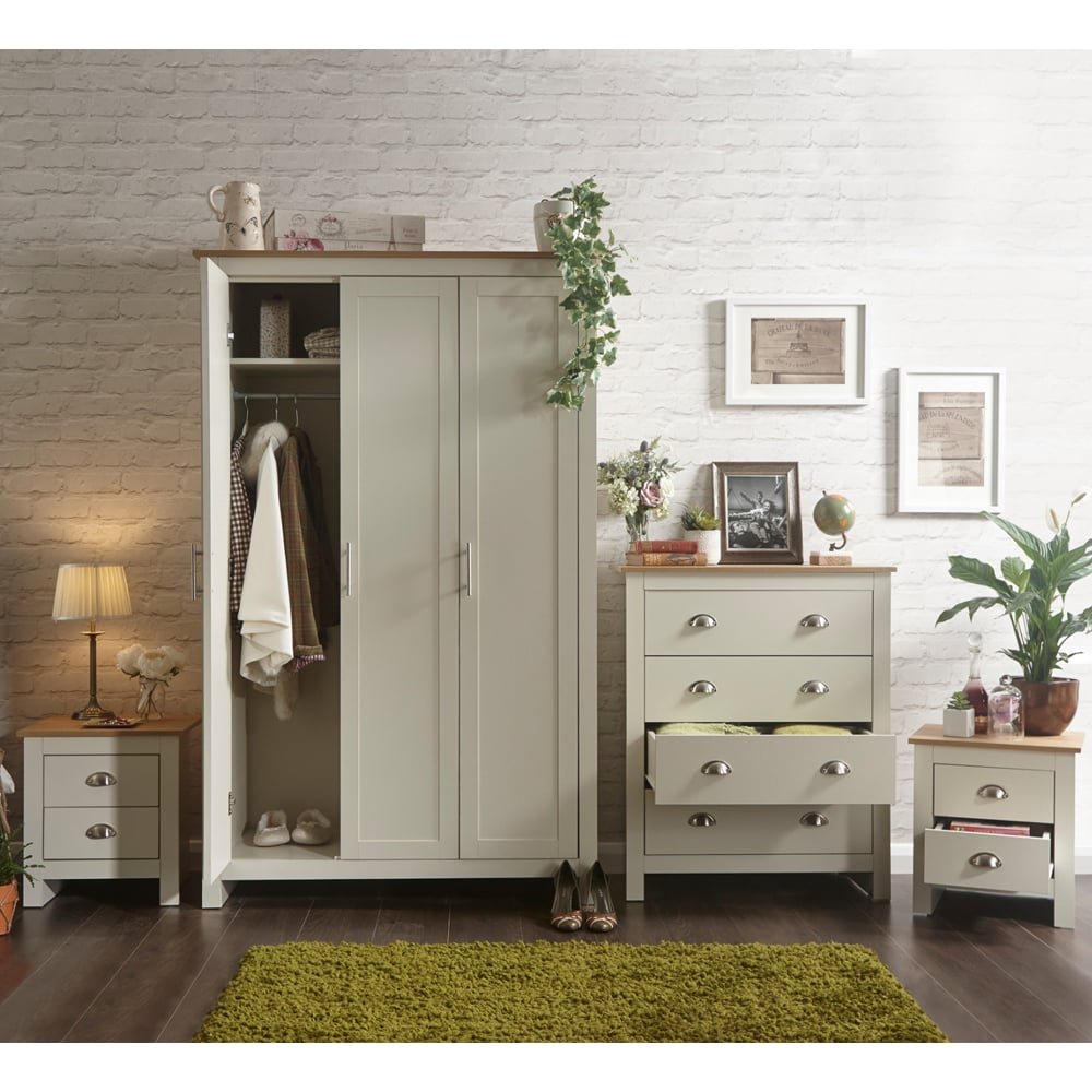 Loftus Wooden Furniture Set With 3 Doors Wardrobe In Cream Oak