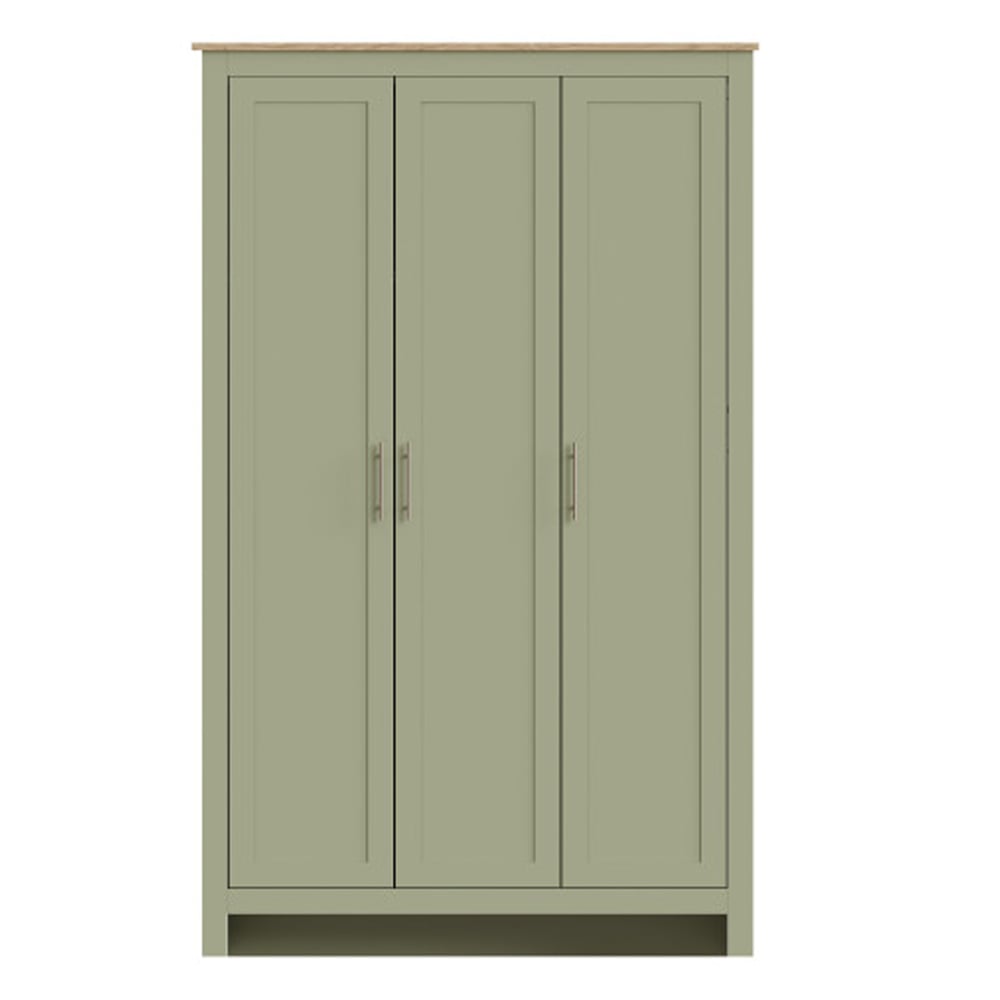 Loftus Wooden Furniture Set With 3 Doors Wardrobe In Sage Green Oak