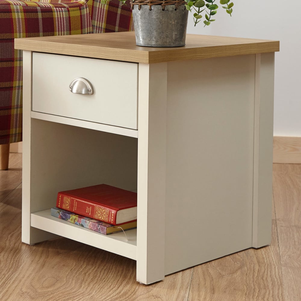 Loftus Wooden Lamp Table With 1 Drawer In Cream And Oak