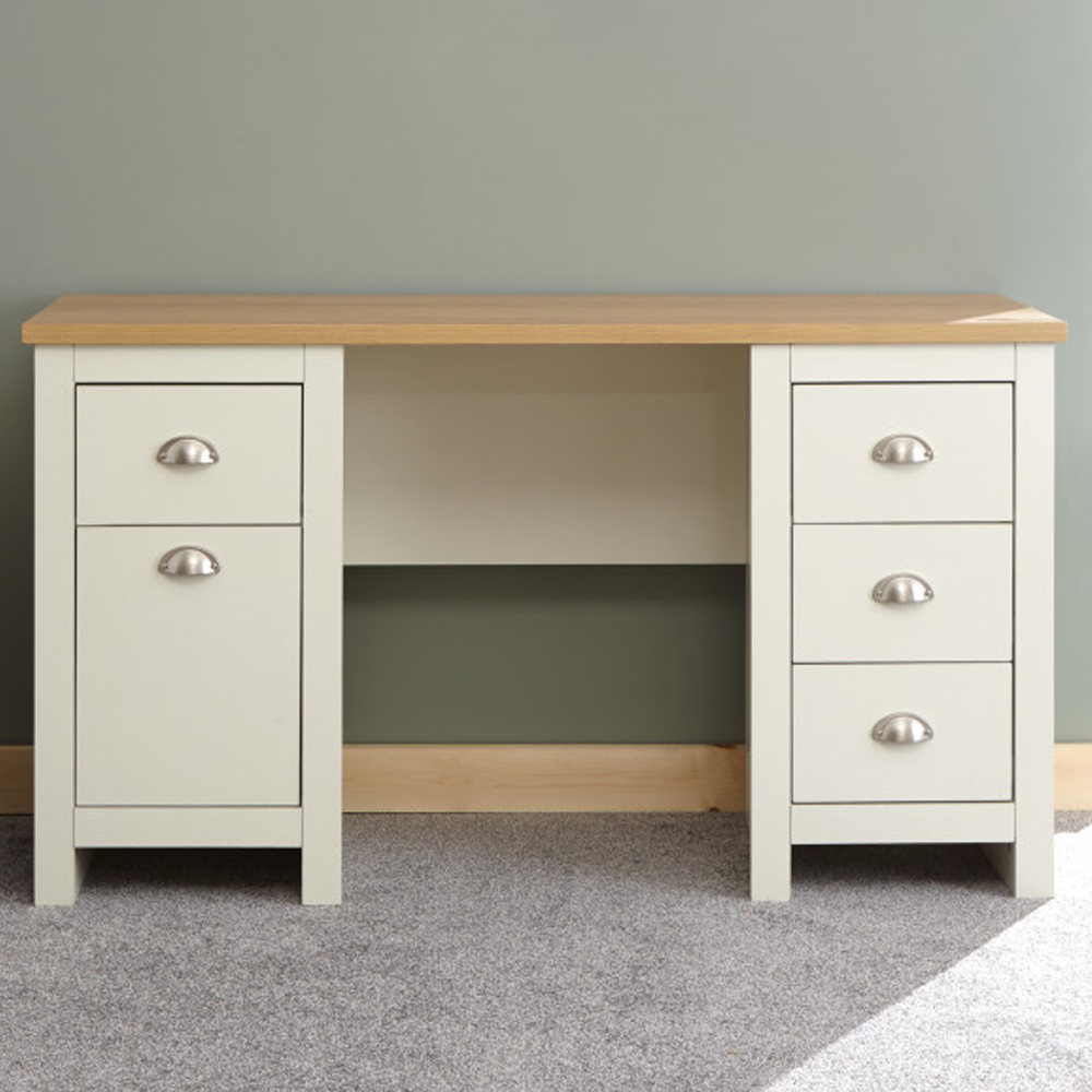 Loftus Wooden Laptop Desk With 1 Door 4 Drawers In Cream And Oak