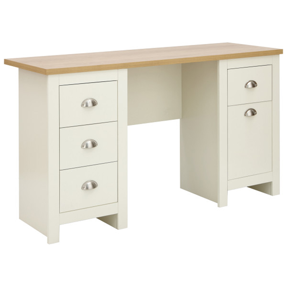 Loftus Wooden Laptop Desk With 1 Door 4 Drawers In Cream And Oak