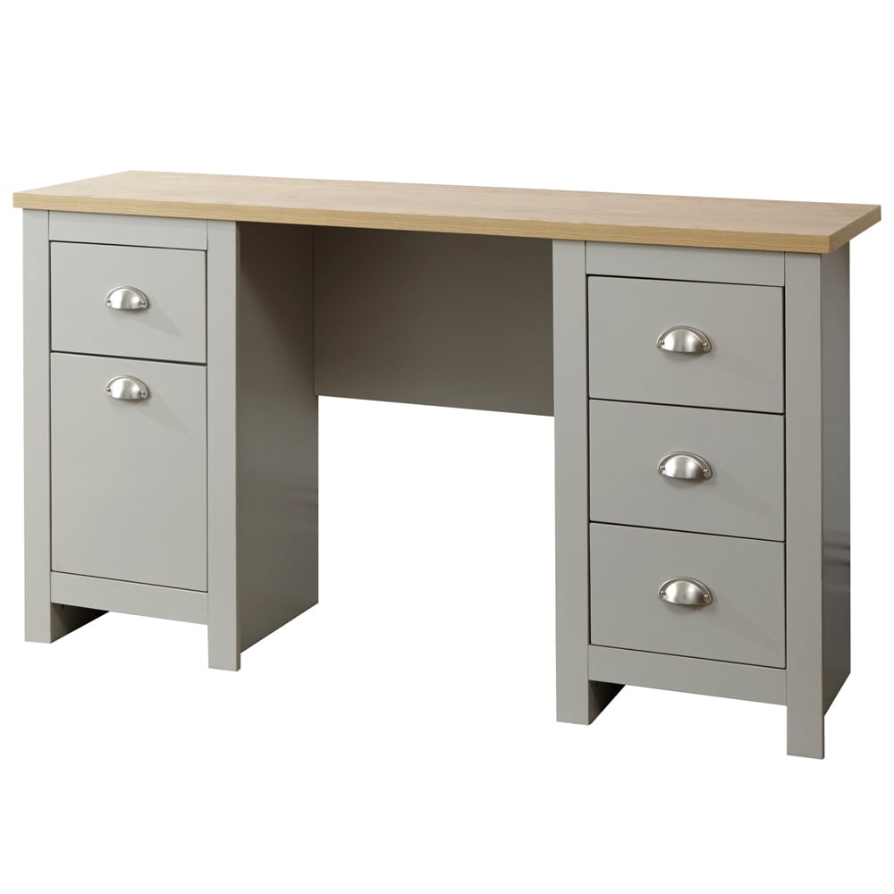 Loftus Wooden Laptop Desk With 1 Door 4 Drawers In Grey And Oak