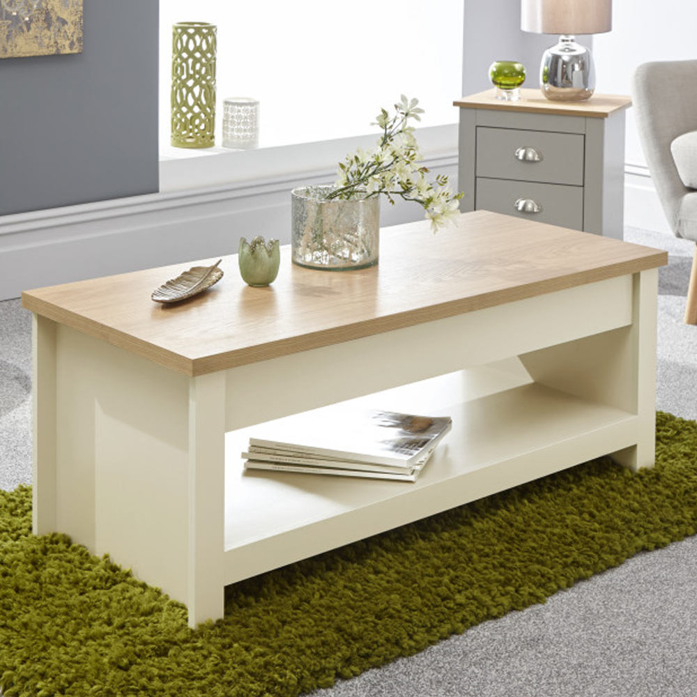 Loftus Wooden Lift Up Coffee Table In Cream And Oak