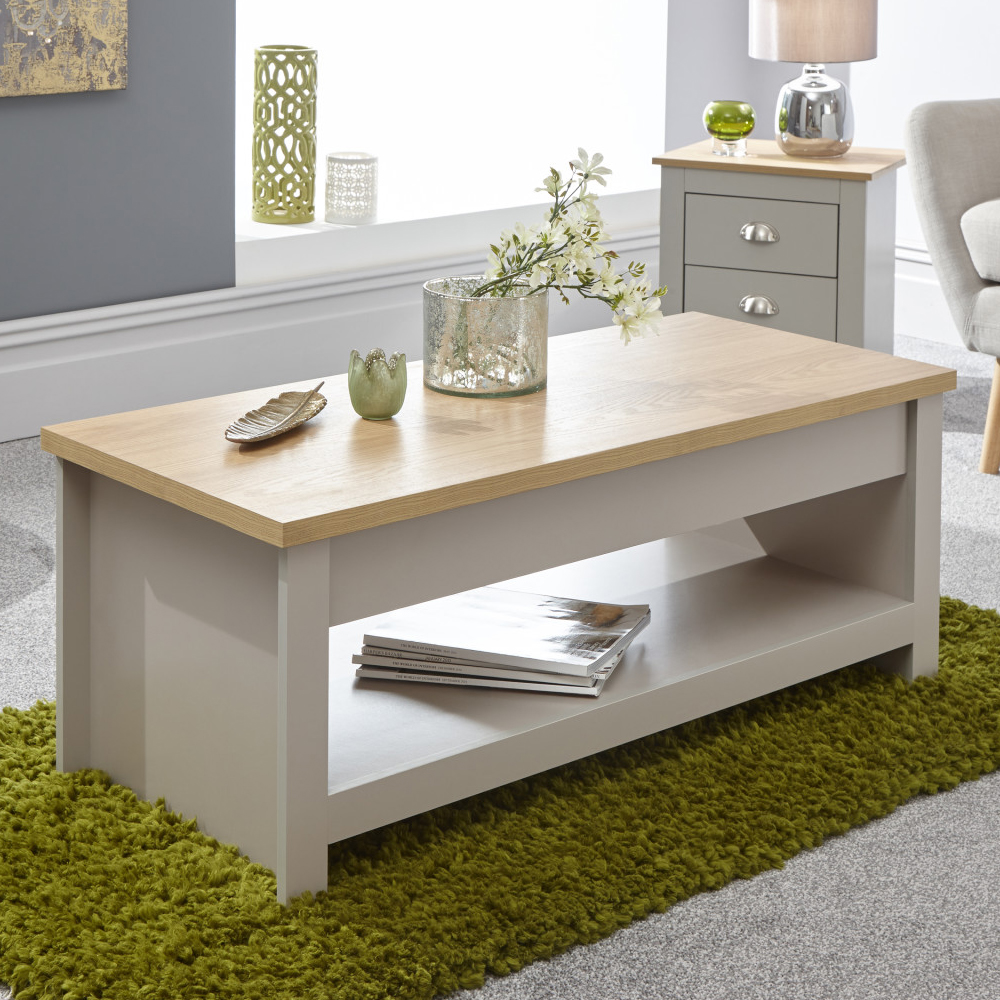 Loftus Wooden Lift Up Coffee Table In Grey And Oak