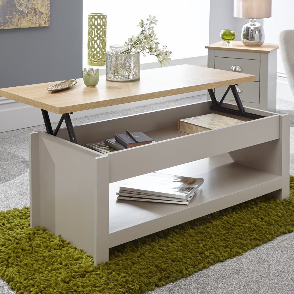 Loftus Wooden Lift Up Coffee Table In Grey And Oak