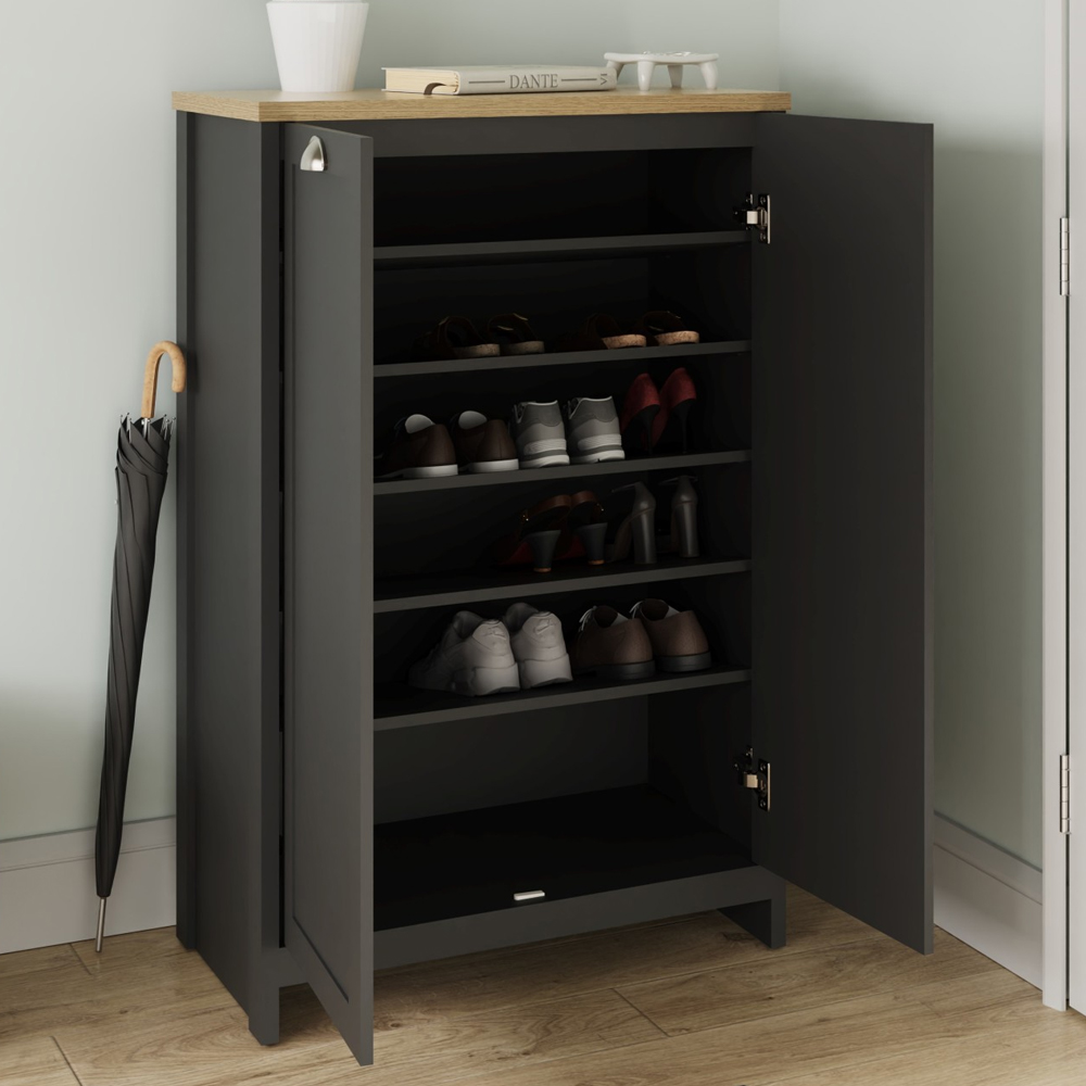 Loftus Wooden Sheo Storage Cabinet With 2 Doors In Black And Oak