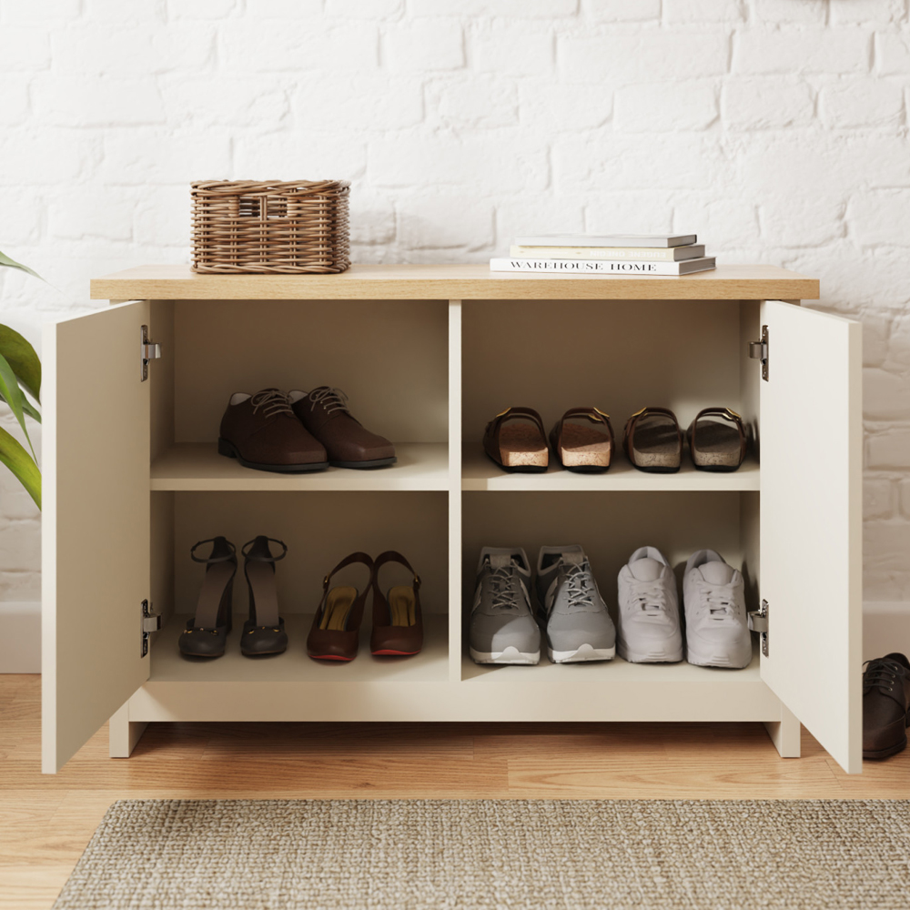 Loftus Wooden Shoe Cabinet With 2 Doors In Cream And Oak