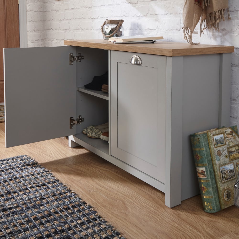 Loftus Wooden Shoe Cabinet With 2 Doors In Grey And Oak