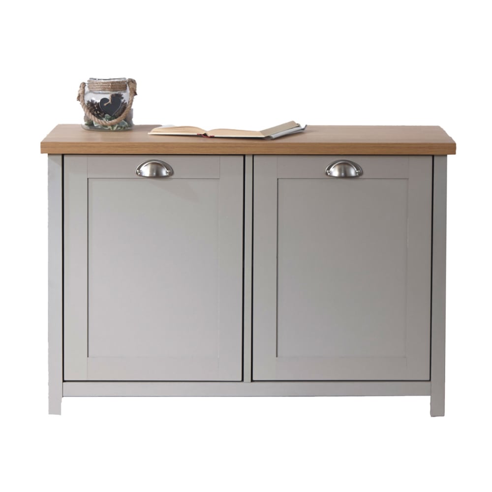 Loftus Wooden Shoe Cabinet With 2 Doors In Grey And Oak