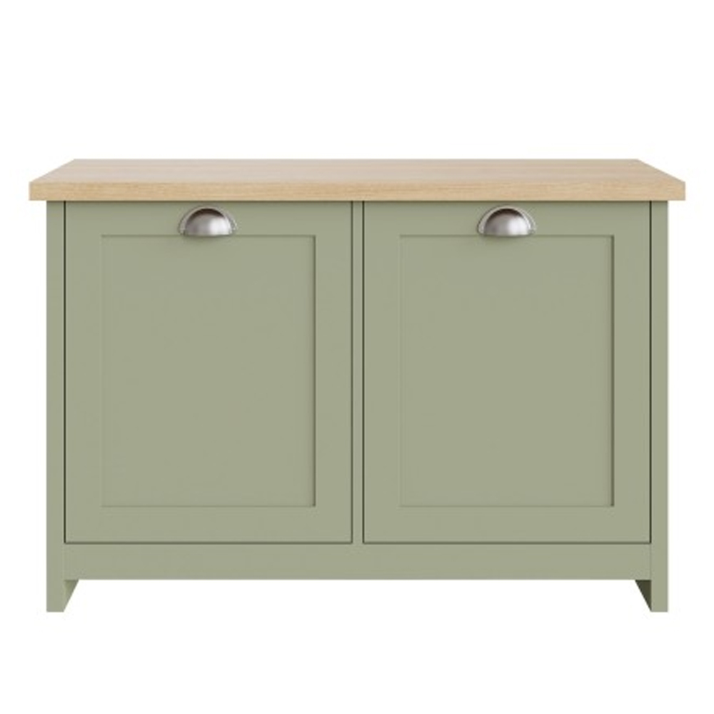 Loftus Wooden Shoe Cabinet With 2 Doors In Sage Green And Oak
