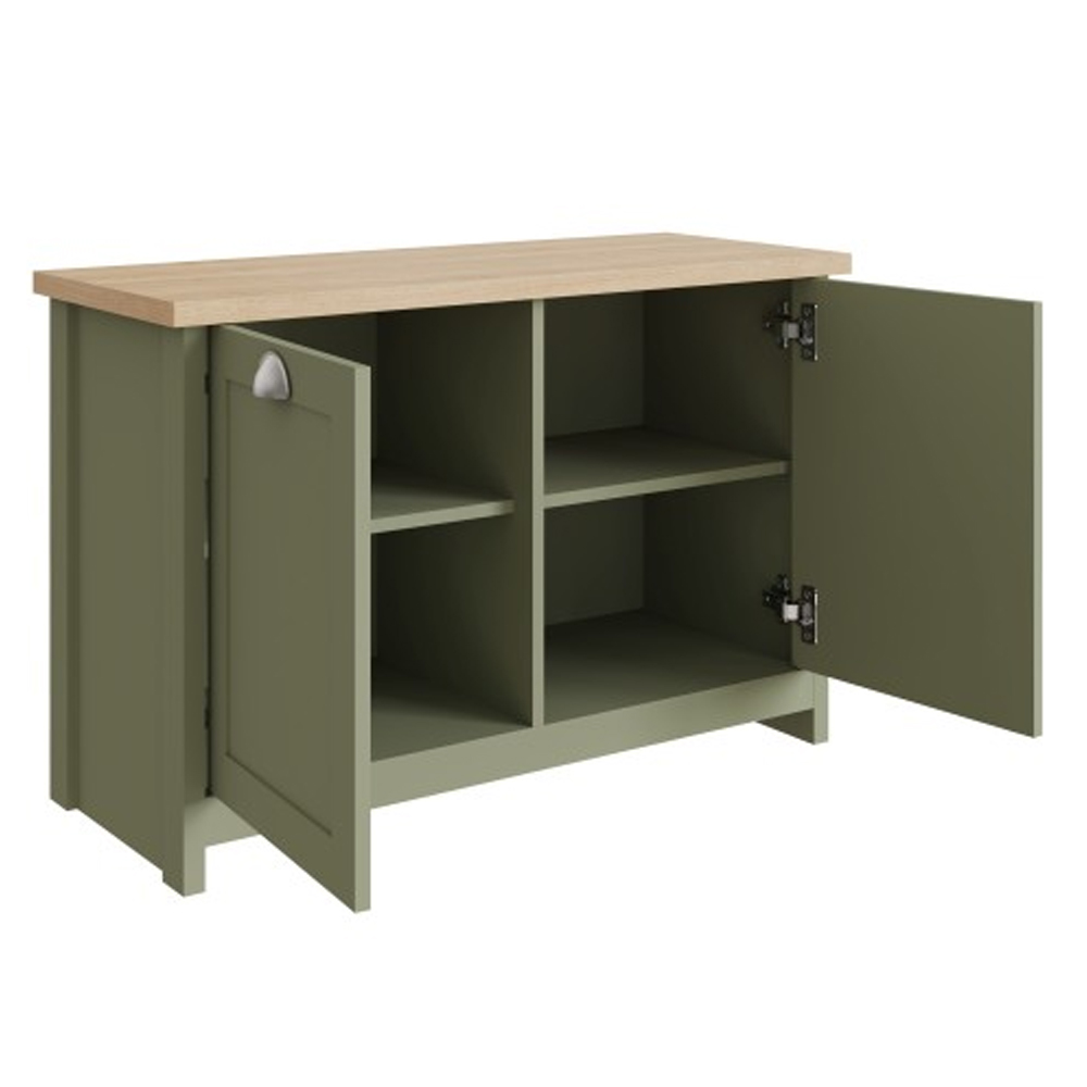 Loftus Wooden Shoe Cabinet With 2 Doors In Sage Green And Oak