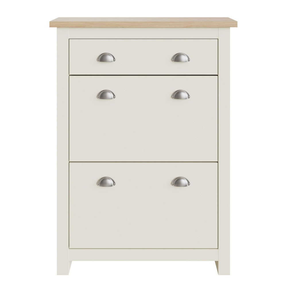 Loftus Wooden Shoe Cabinet With 2 Flap Doors In Cream And Oak