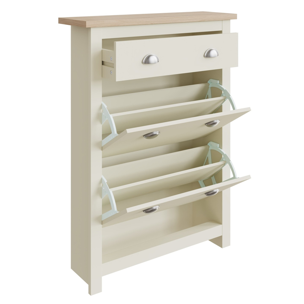 Loftus Wooden Shoe Cabinet With Flap Doors In Cream And Oak