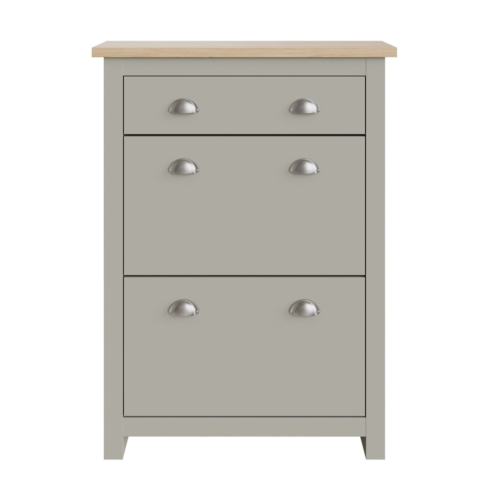 Loftus Wooden Shoe Cabinet With 2 Flap Doors In Grey And Oak