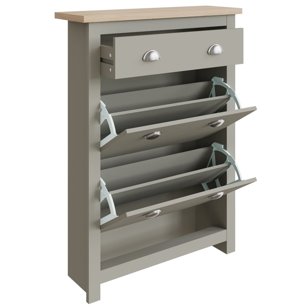 Loftus Wooden Shoe Cabinet With 2 Flap Doors In Grey And Oak