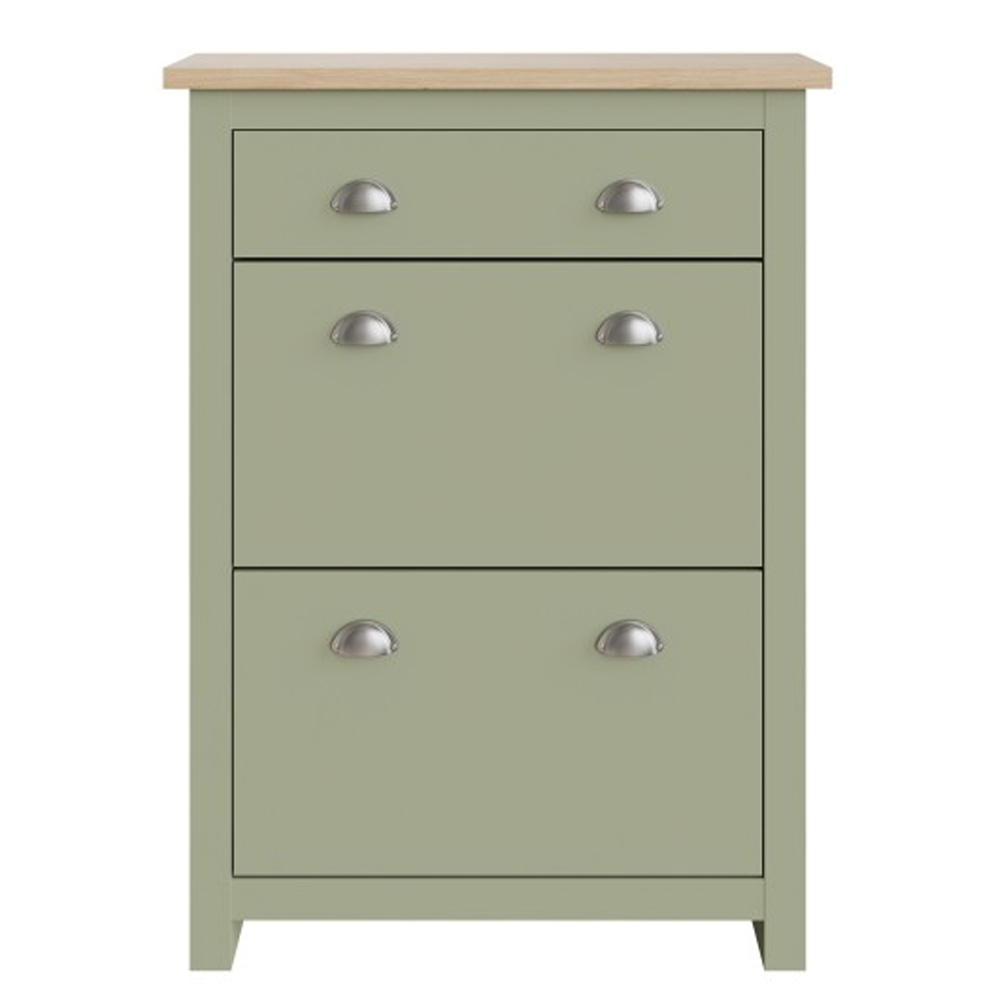 Loftus Wooden Shoe Cabinet With 2 Flap Doors In Sage Green And Oak