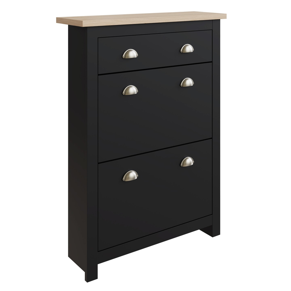 Loftus Wooden Shoe Cabinet With 2 Flip Doors 1 Drawer In Black And Oak