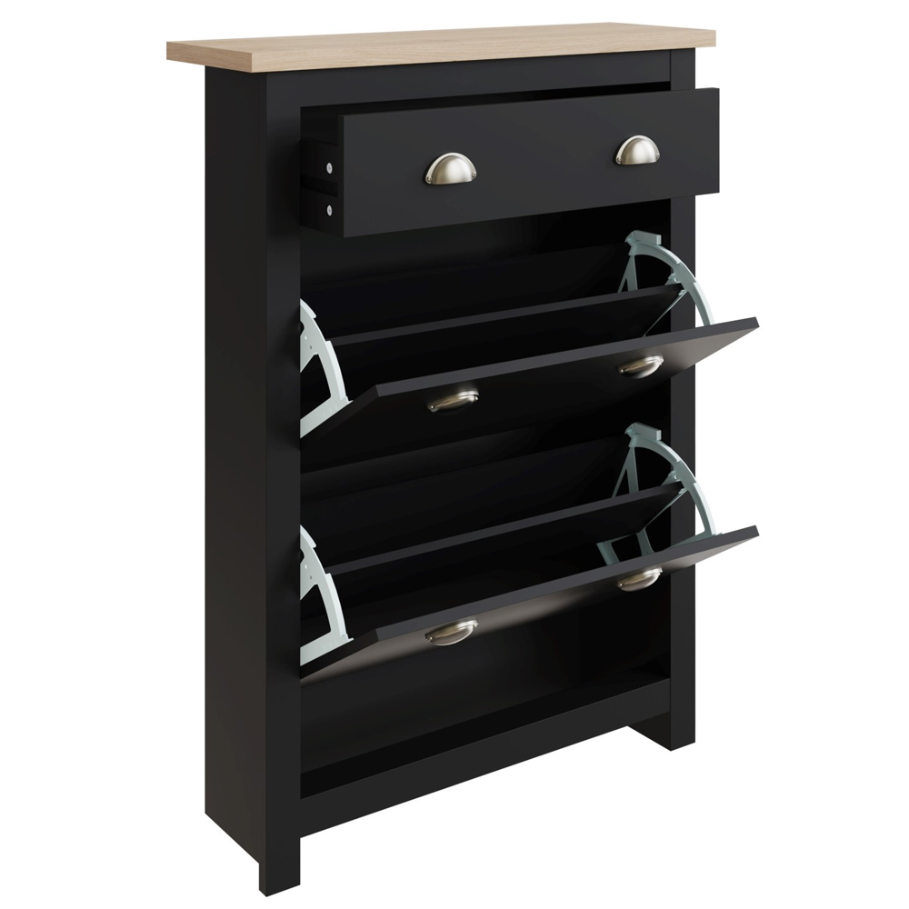 Loftus Wooden Shoe Cabinet With 2 Flip Doors 1 Drawer In Black And Oak