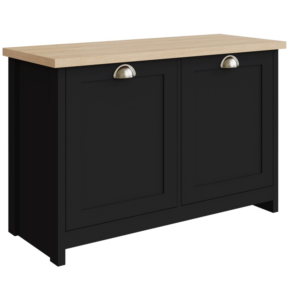 Loftus Wooden Shoe Storage Bench With 2 Doors In Black And Oak