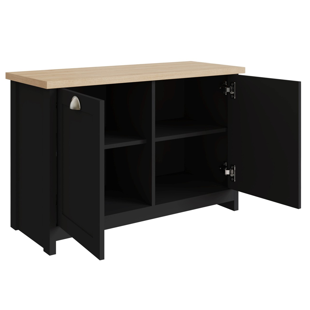 Loftus Wooden Shoe Storage Bench With 2 Doors In Black And Oak