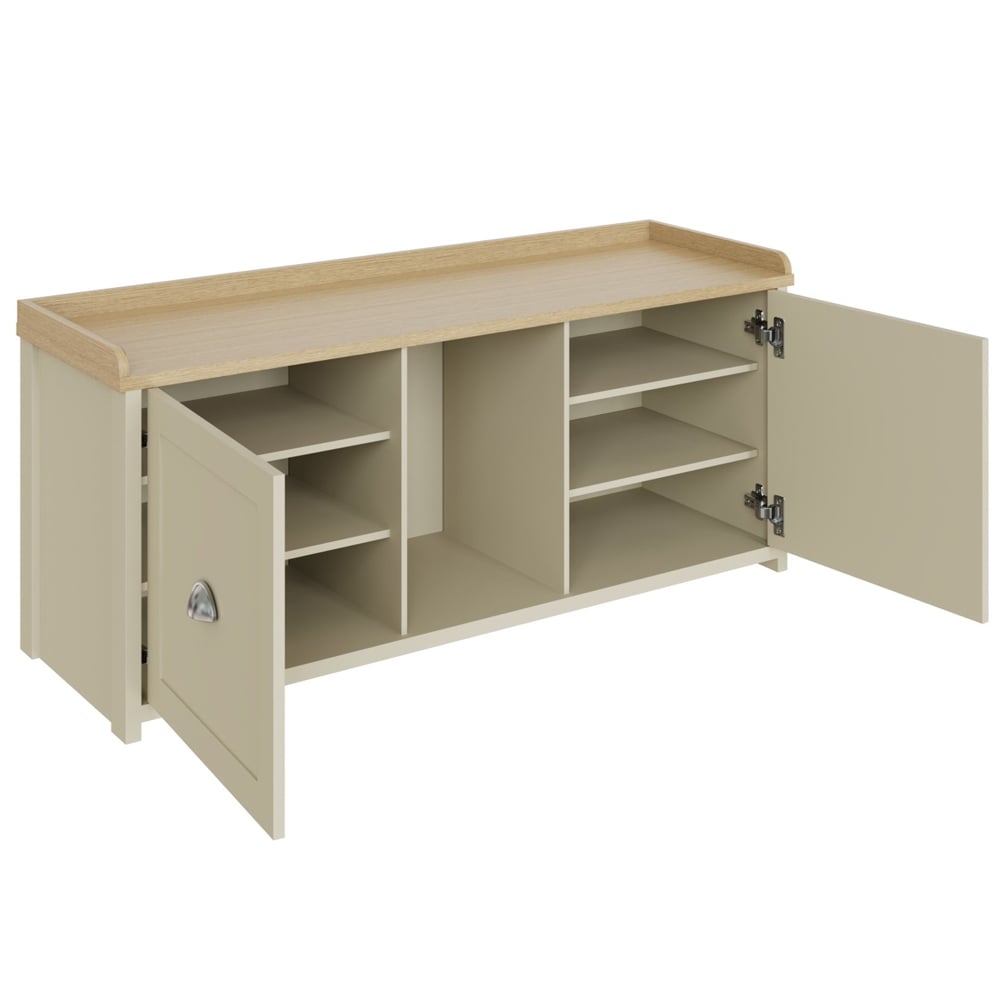 Loftus Wooden Shoe Storage Bench With 2 Doors In Cream And Oak