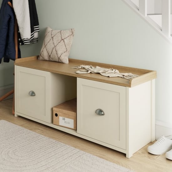 Product photograph of Loftus Wooden Shoe Storage Bench With 2 Doors In Cream from Furniture in Fashion