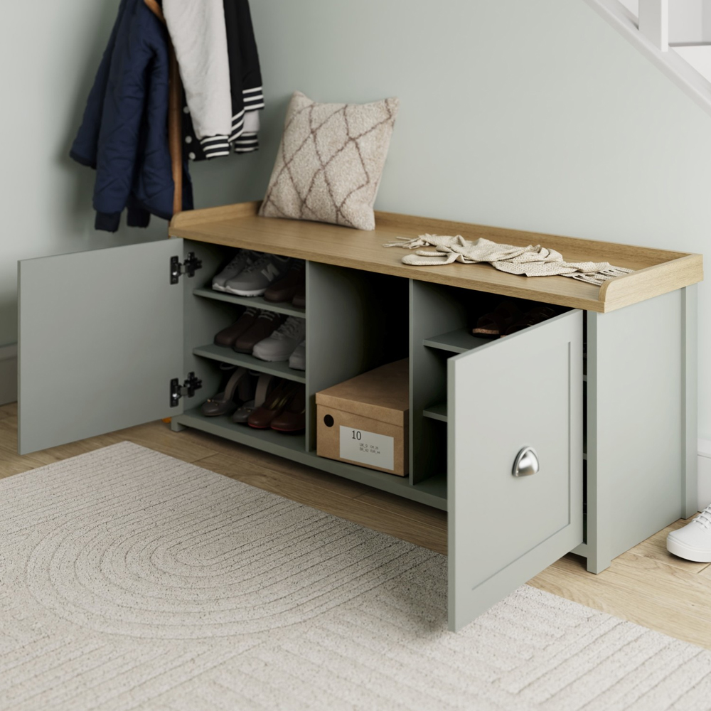 Loftus Wooden Shoe Storage Bench With 2 Doors In Grey And Oak