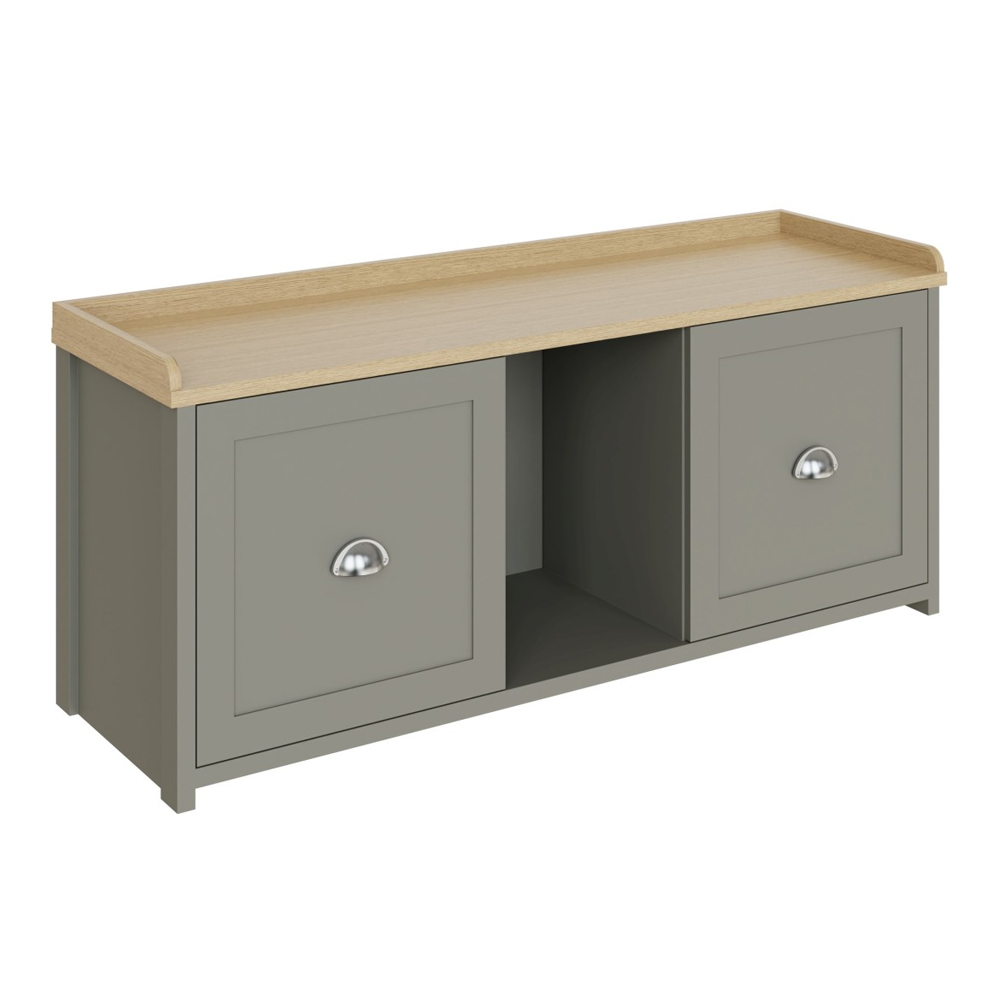 Loftus Wooden Shoe Storage Bench With 2 Doors In Grey And Oak