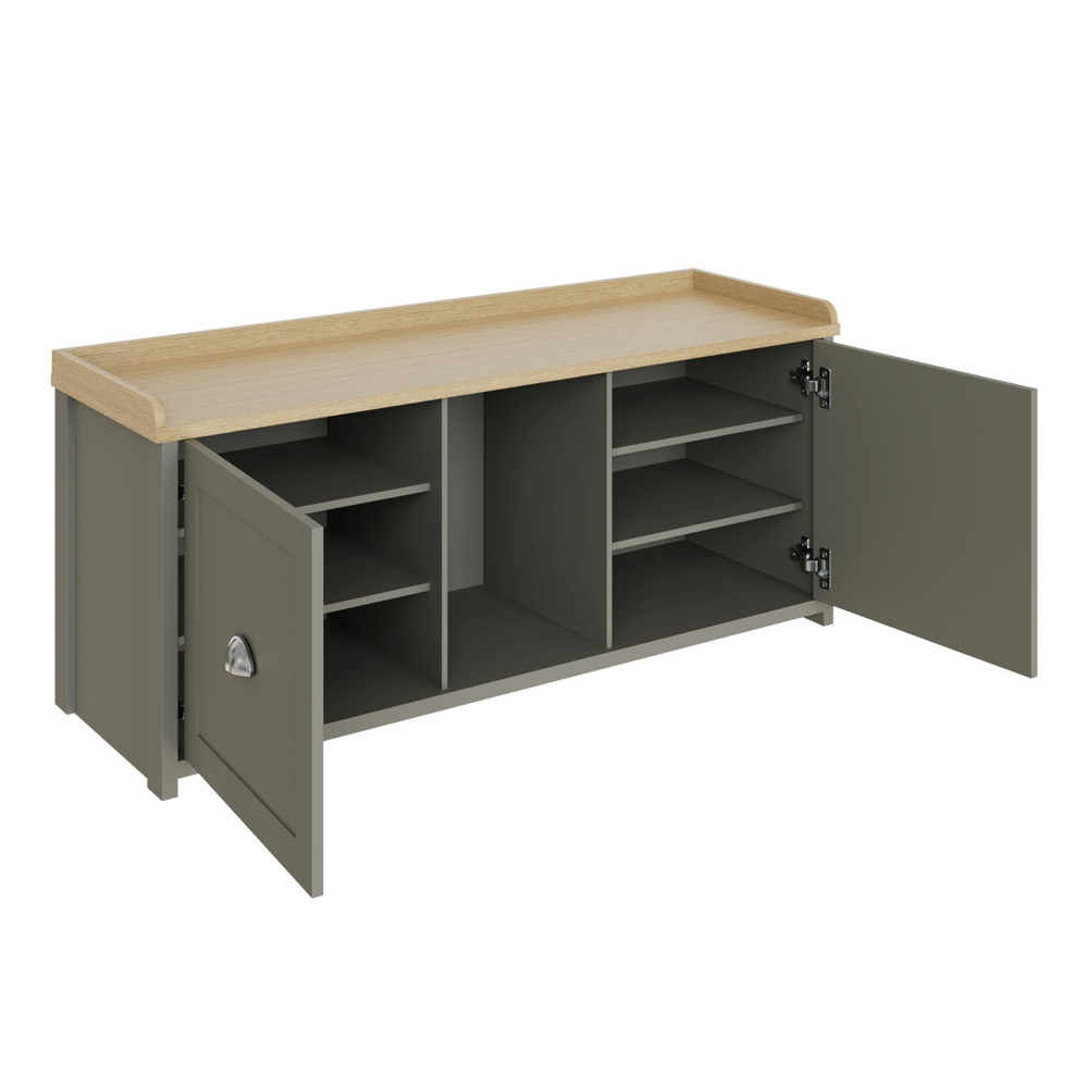 Loftus Wooden Shoe Storage Bench With 2 Doors In Grey And Oak