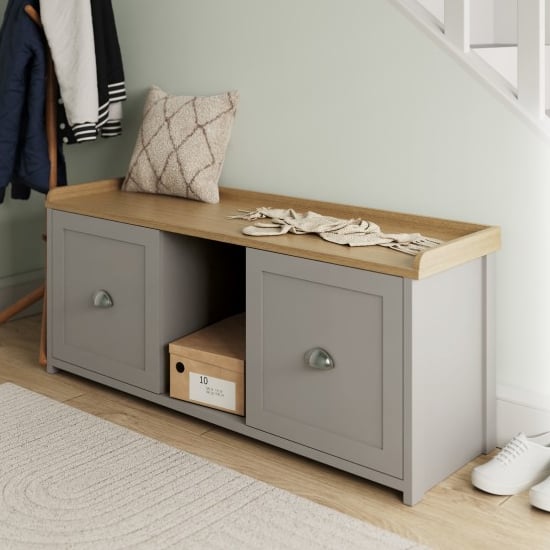 Product photograph of Loftus Wooden Shoe Storage Bench With 2 Doors In Grey from Furniture in Fashion