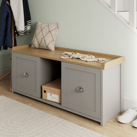Read more about Loftus wooden shoe storage bench with 2 doors in grey