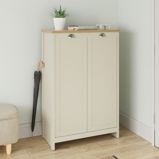 Product photograph of Loftus Wooden Shoe Storage Cabinet With 2 Doors In Cream from Furniture in Fashion