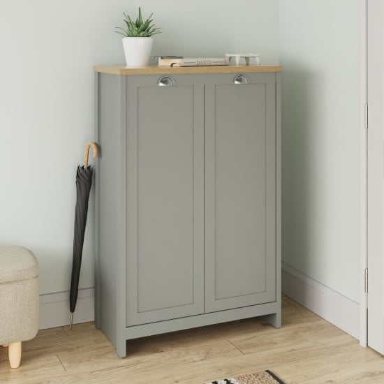 Product photograph of Loftus Wooden Shoe Storage Cabinet With 2 Doors In Grey from Furniture in Fashion