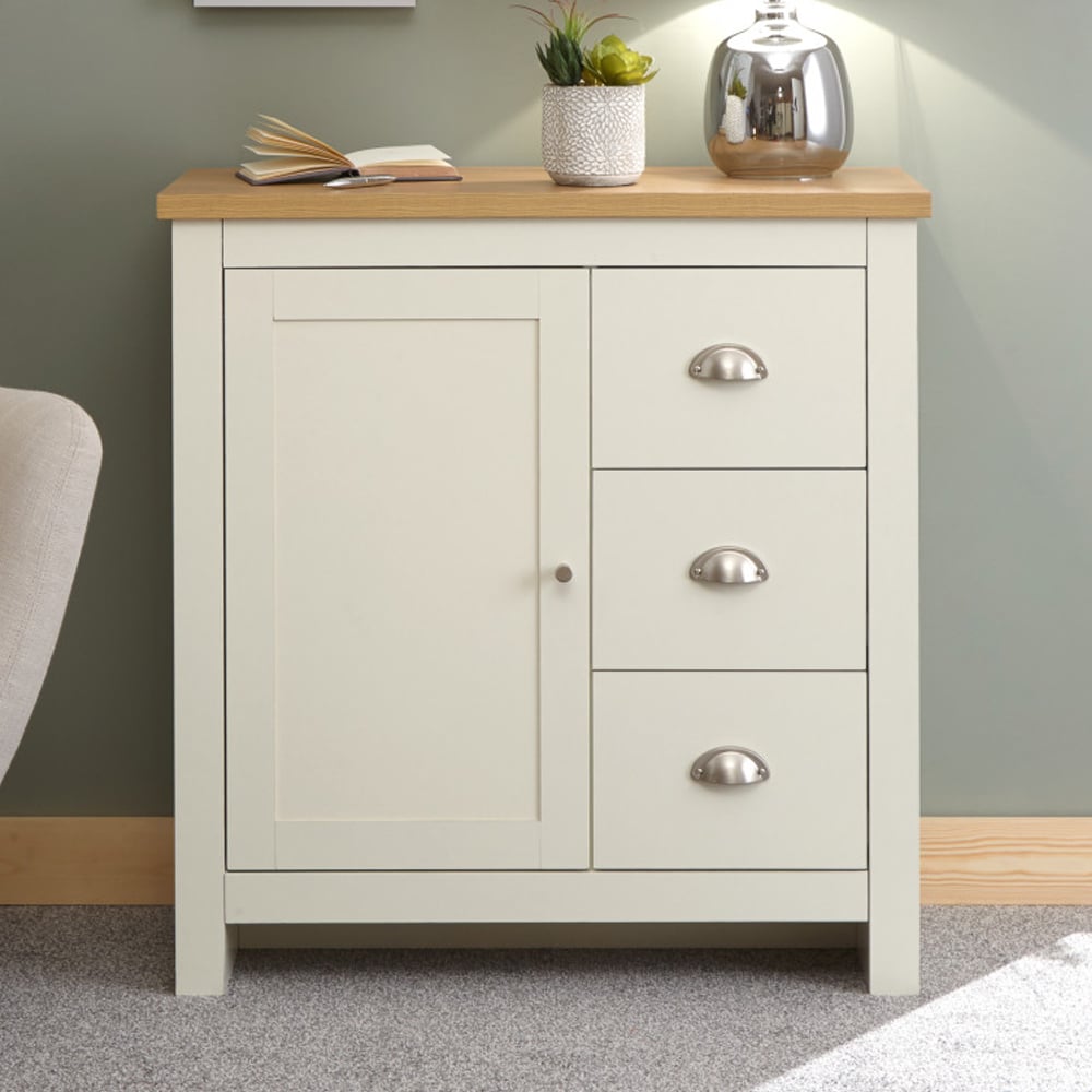 Loftus Wooden Sideboard With 1 Door 3 Drawers In Cream And Oak