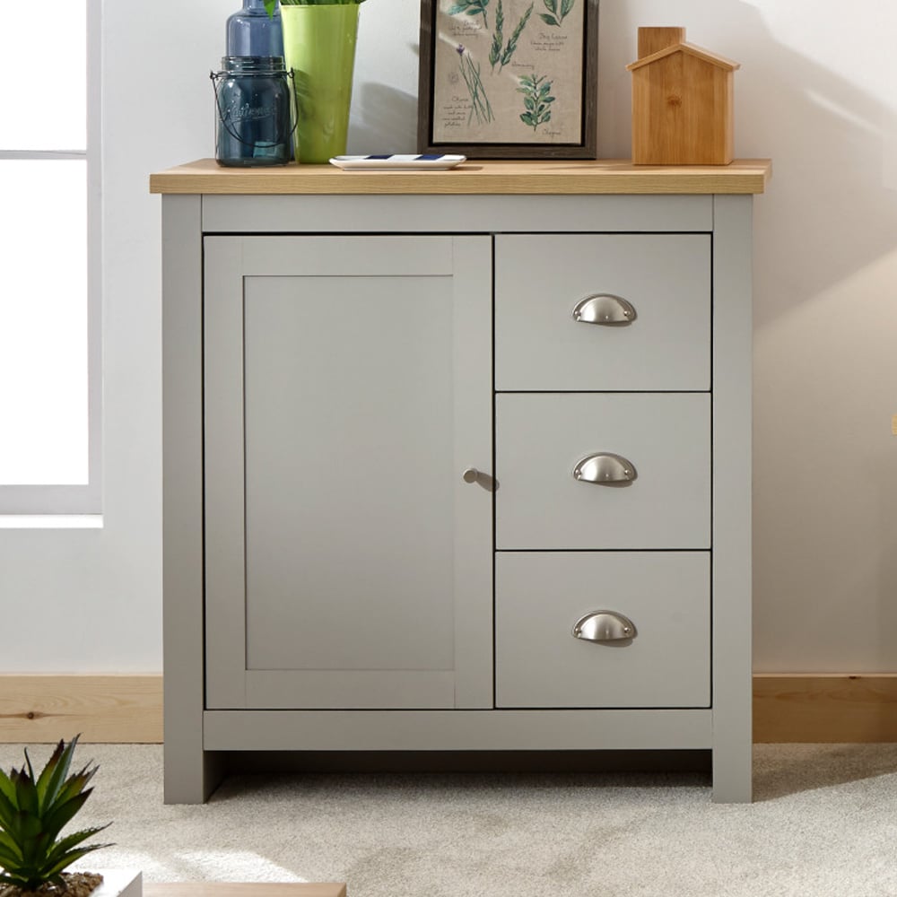 Loftus Wooden Sideboard With 1 Door 3 Drawers In Grey And Oak